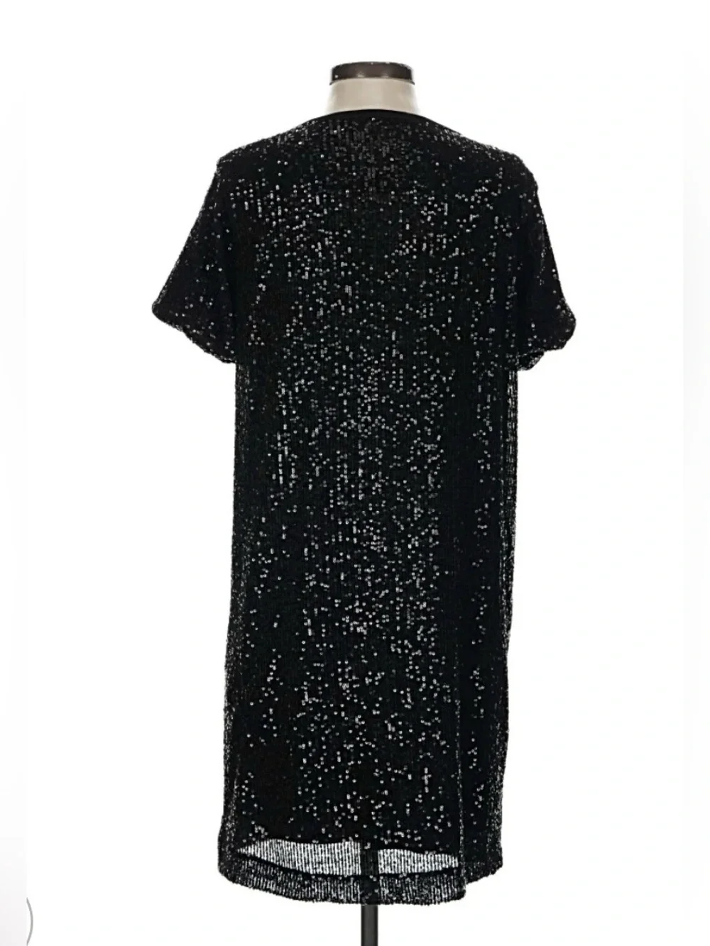 Ophelia Roe Black Sequin Midi Dress with Short Sleeves